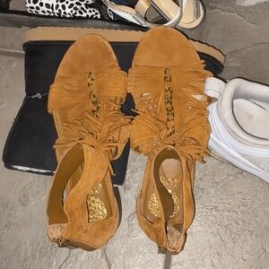 Vince Camuto Tan Fringed Sandals